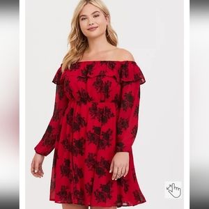 Torrid Mini Chiffon Off-Shoulder Skater Dress